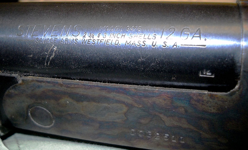 detail, Stevens Model 9478 barrel markings